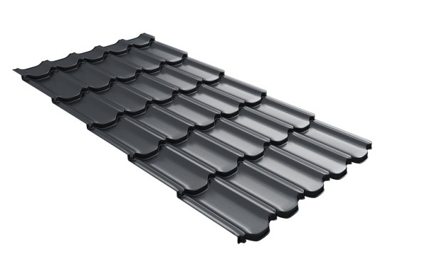 Металлочерепица квинта плюс с 3D резом 0,5 Quarzit PRO Matt RAL 7024 мокрый асфальт купить в Кимрах